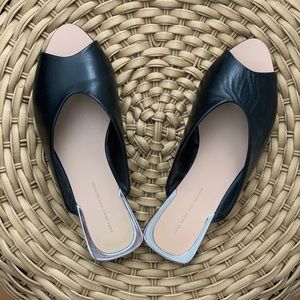 Zara Basic Black Leather Peep Toe Slides